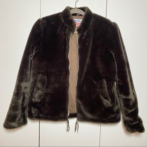 Structured faux fur zip up teddy jacket made in USA